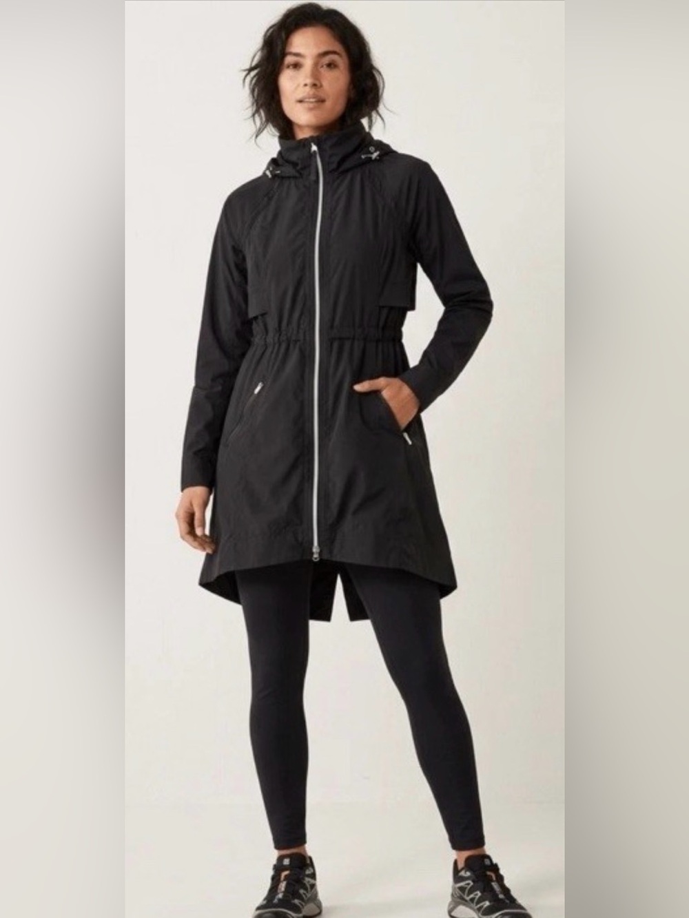 Athleta Drip Drop Rain Jacket Black Lightweight Cinch Waist Size L